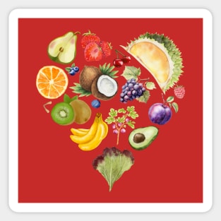 Vibrant Tropical Fruit Heart Illustration - Watercolor Mosaic Sticker